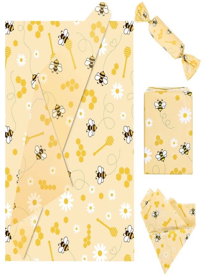 Whaline 100 Sheet Honey Bee Tissue Paper Spring Summer Gift Wrapping Tissue Paper Honey Stick Floral Decorative Art Paper for Baby Shower Birthday Party Favor Decor Craft Gift Packing, 13.8 x 19.7" - Image 1